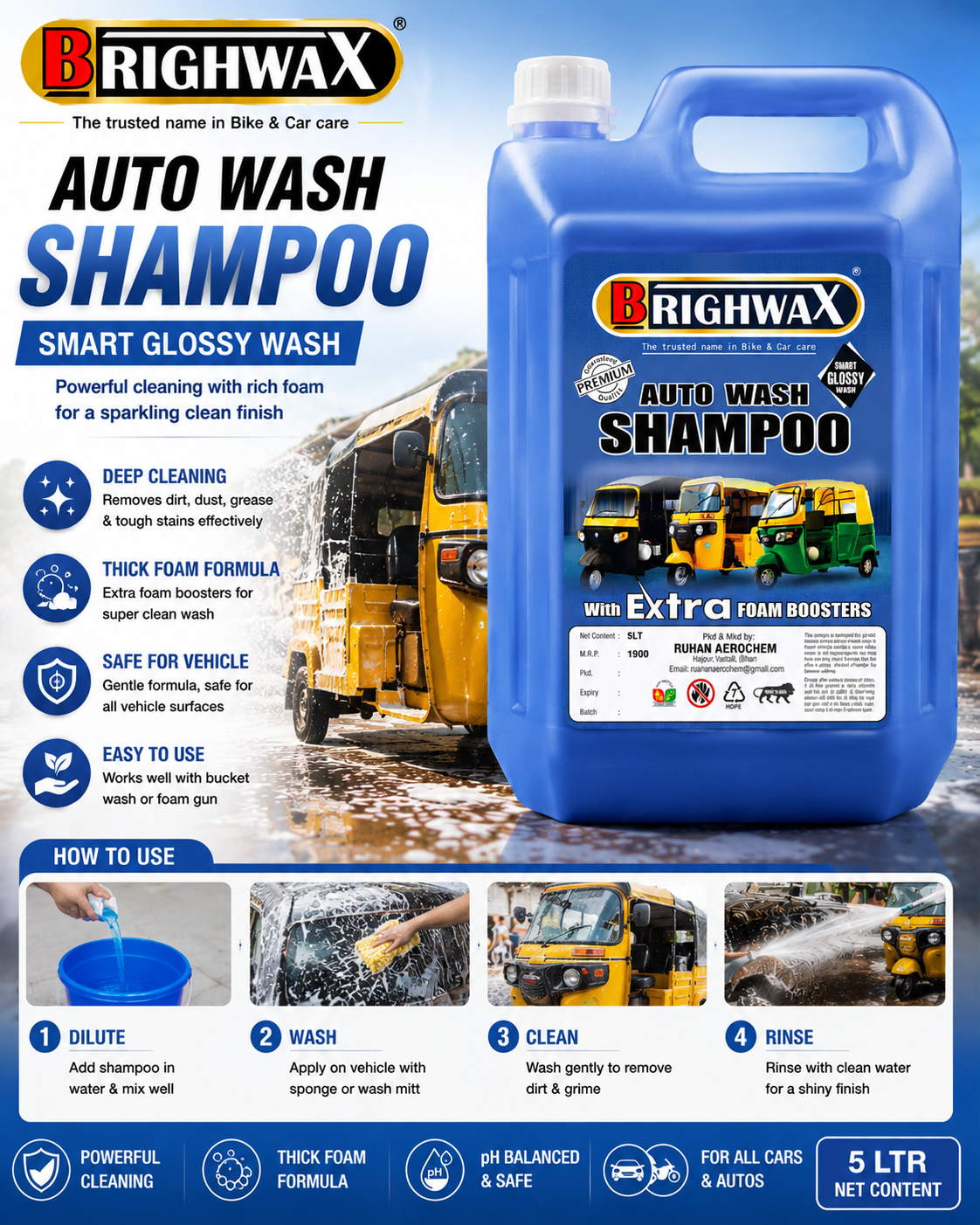 Auto Wash Shampoo – Smart Glossy Wash,