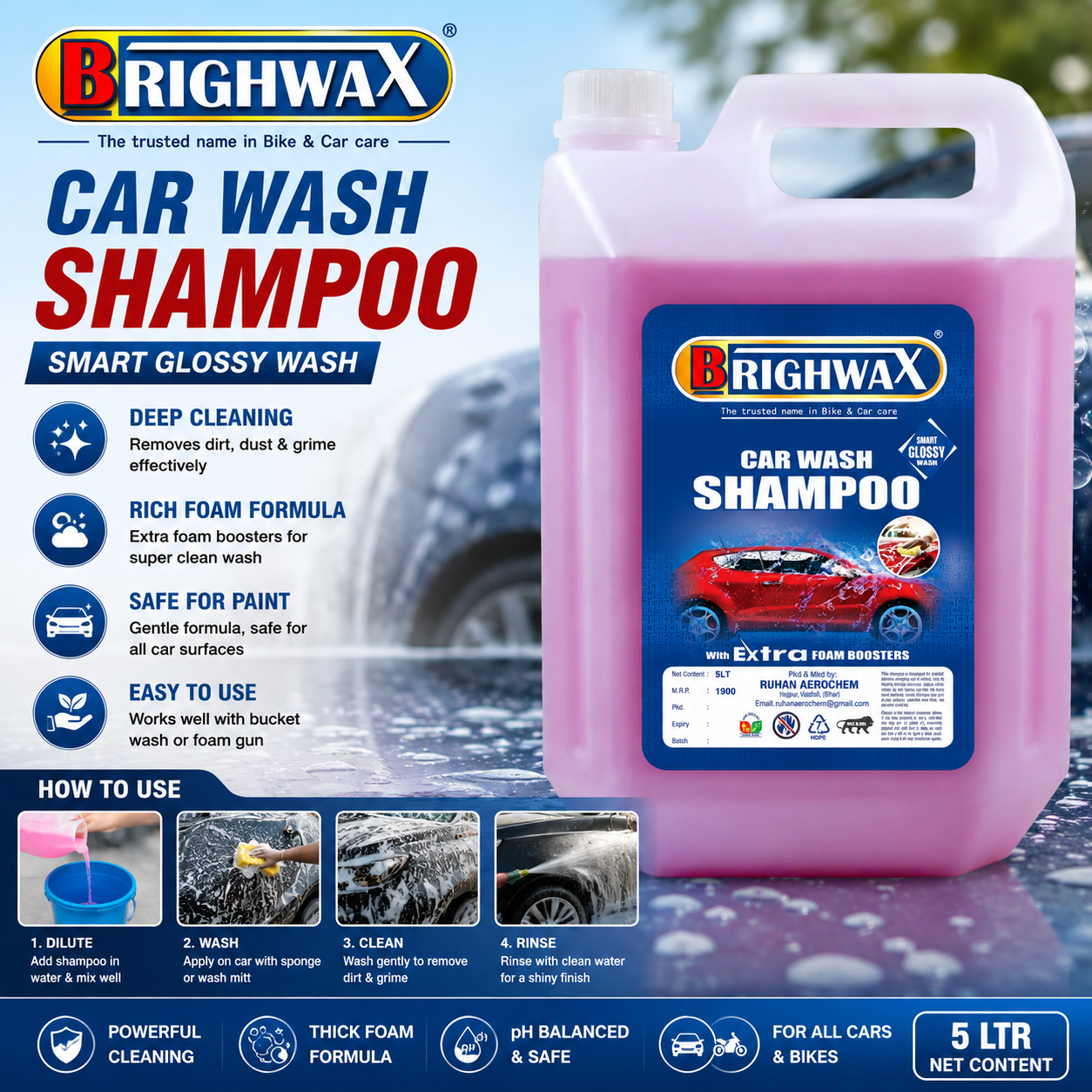 BRIGHWAX Car Shampoo – High Foam Deep Clean