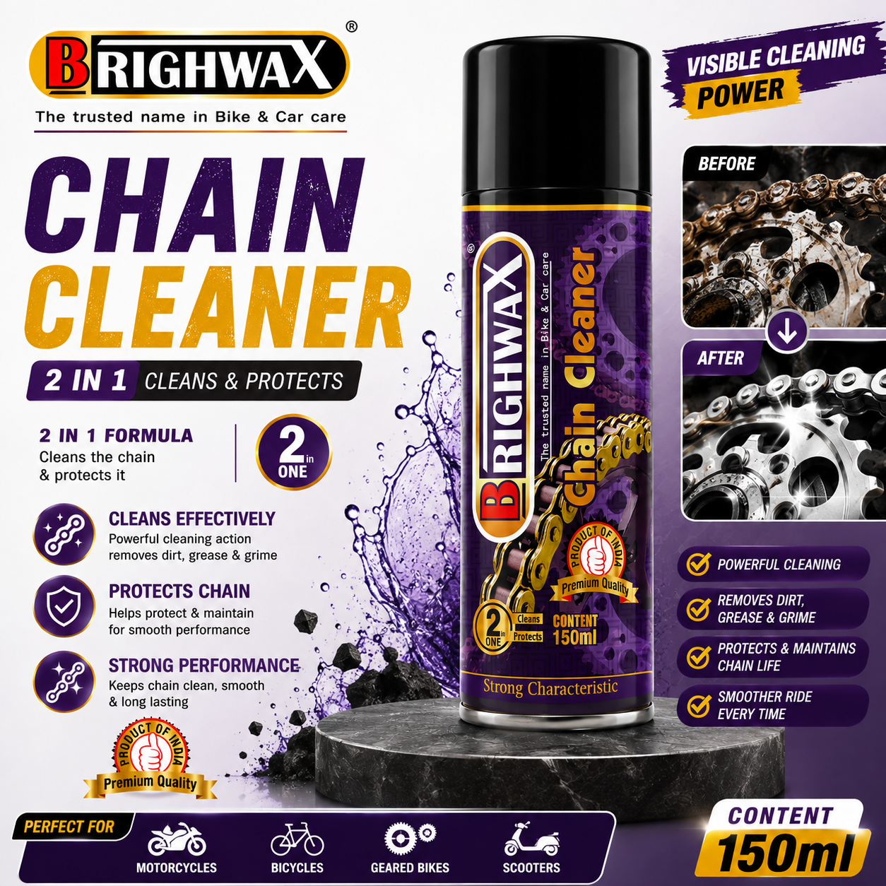 BRIGHWAX Chain Cleaner – 2 in 1 Cleans & Protects, 150ml - View 3