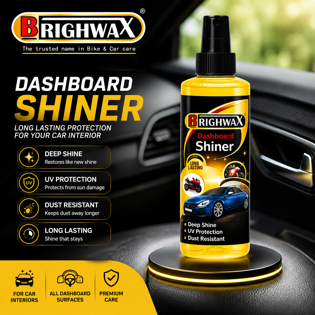 BRIGHWAX Dashboard Shiner – Long Lasting Deep Shine & UV Protection - View 2