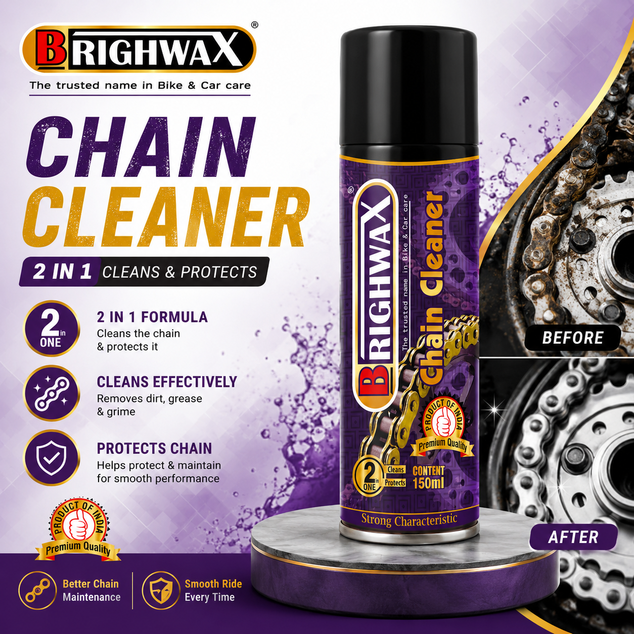 BRIGHWAX Chain Cleaner – 2 in 1 Cleans & Protects, 150ml