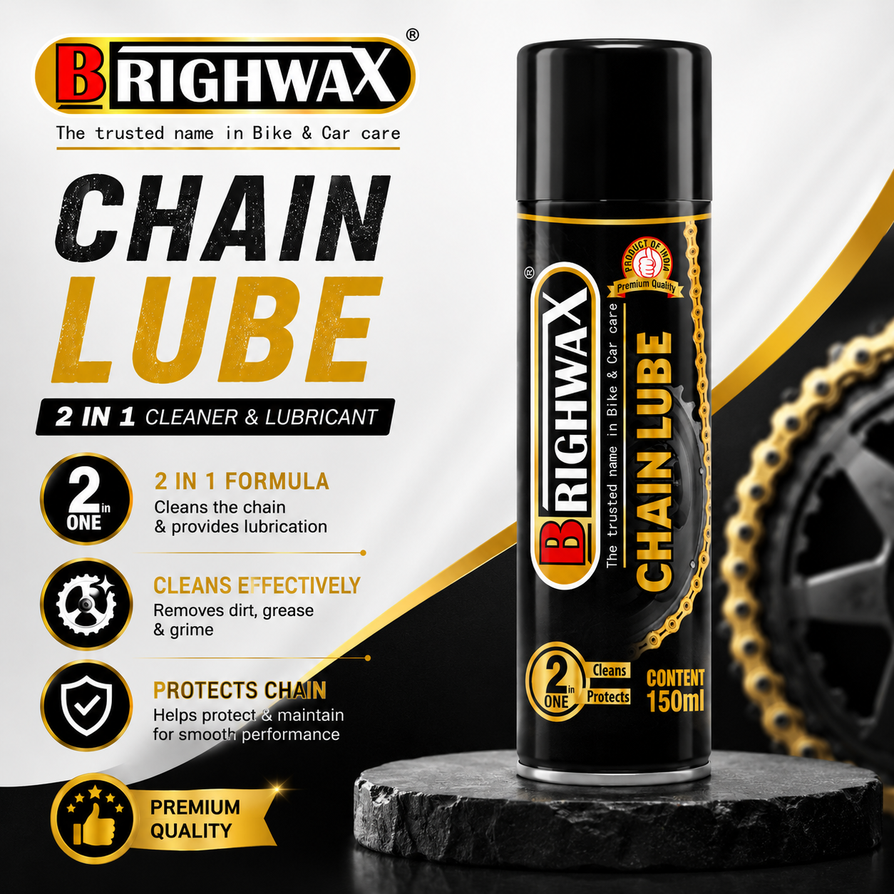 BRIGHWAX Chain Cleaner & Lube – 2 in 1 Bike Chain Care, 150ml